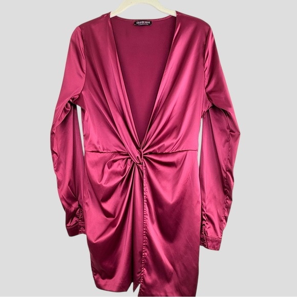 Y2K Fashion Nova Dark Fairy Satin Dress L Red Wine Vamp Front Twist Whimsigoth - Picture 3 of 11